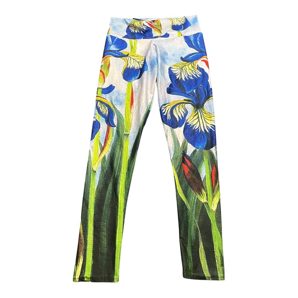 ELEONORA FERRAGATTA $148 Yoga‎ LEGGINGS OIL PAINTING L SIBERIAN IRISES Designer